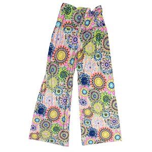 Blue Mint Palazzo Pants Sunburst Floral Size 28 Pink Yellow Stretch
